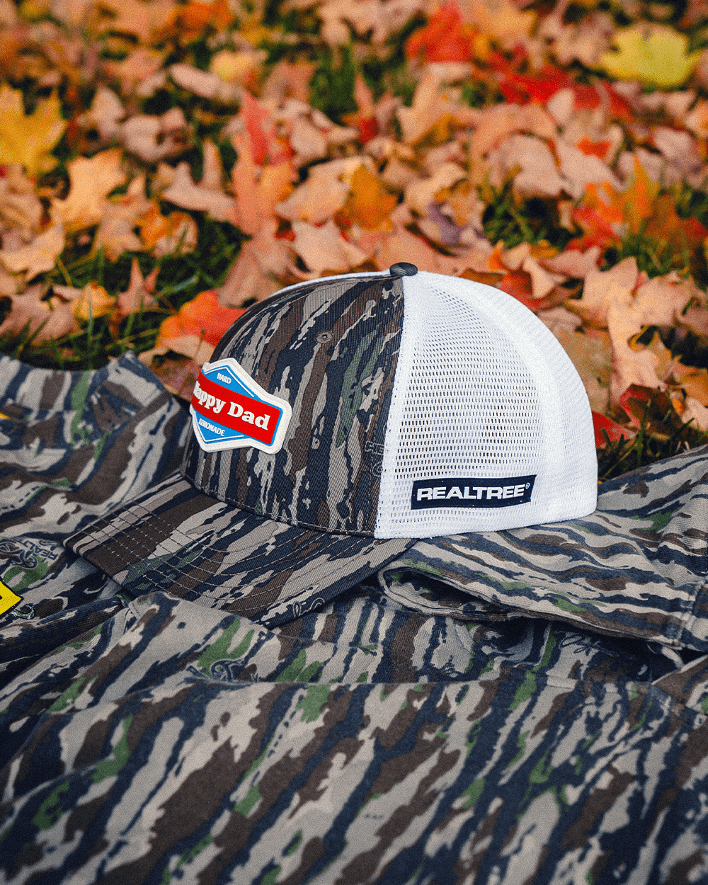 Happy Dad x REALTREE Performance Trucker Hat (Camo/White)